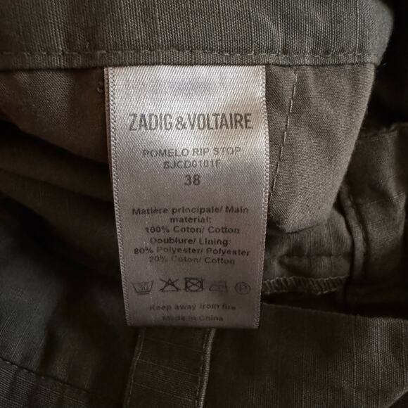 ZADIG & VOLTAIRE Pants Trousers 28 Pomelo Rip Stop Elastic Back Waist Cropped - Picture 12 of 15
